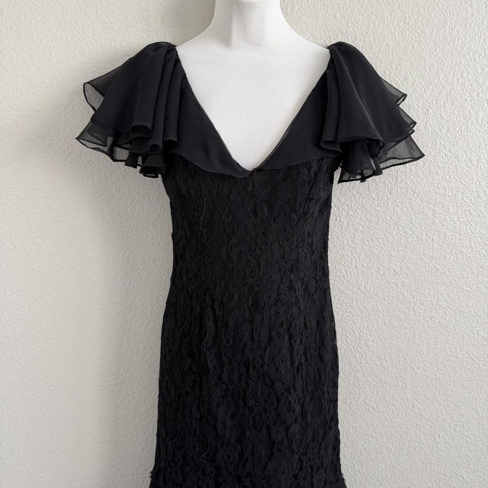 Vintage Casadei Dress 1980s Lace Bodycon Midi Flutter Sleeve Lined READ Cocktail - Picture 5 of 14